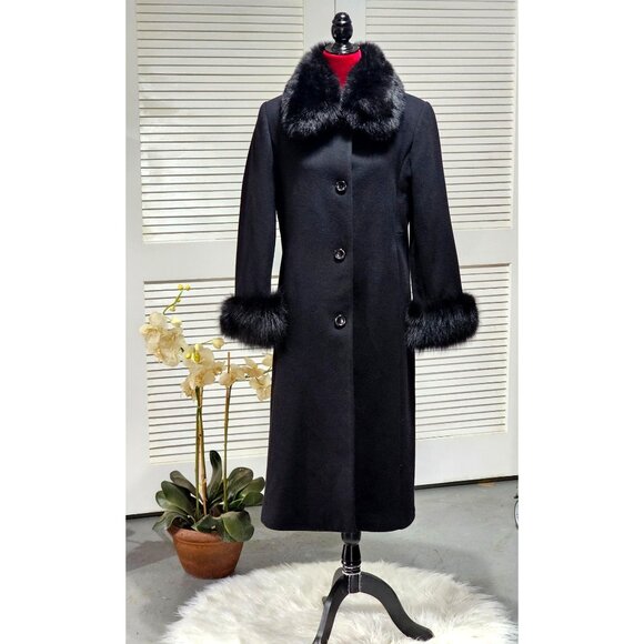 Forecaster Of Boston Jackets & Blazers - Forecaster Of Boston Women's Black Lambswool Long Coat With Fur Trim Size 6 235